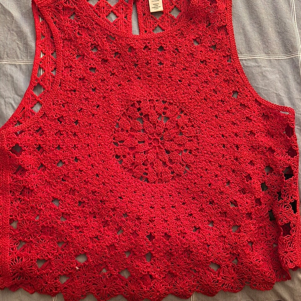 Zara Red Cropped Cut Out Tank Top